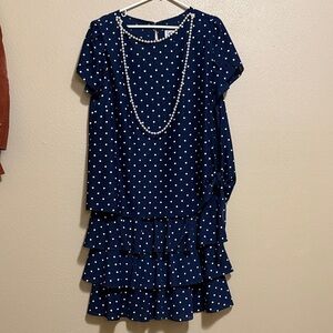 Navy Polka Dot Tiered Midi Dress - Women's Vintage